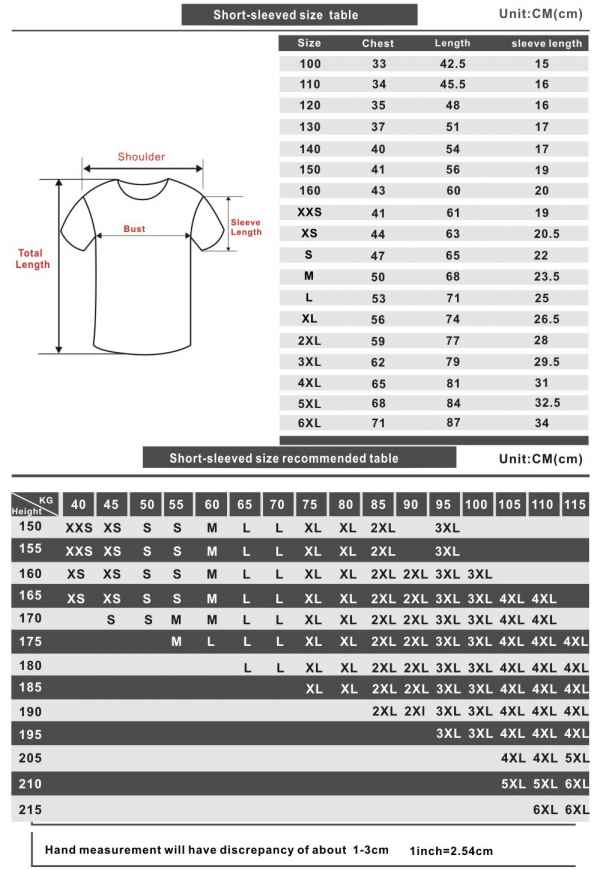 Ranboo T-shirt size chart